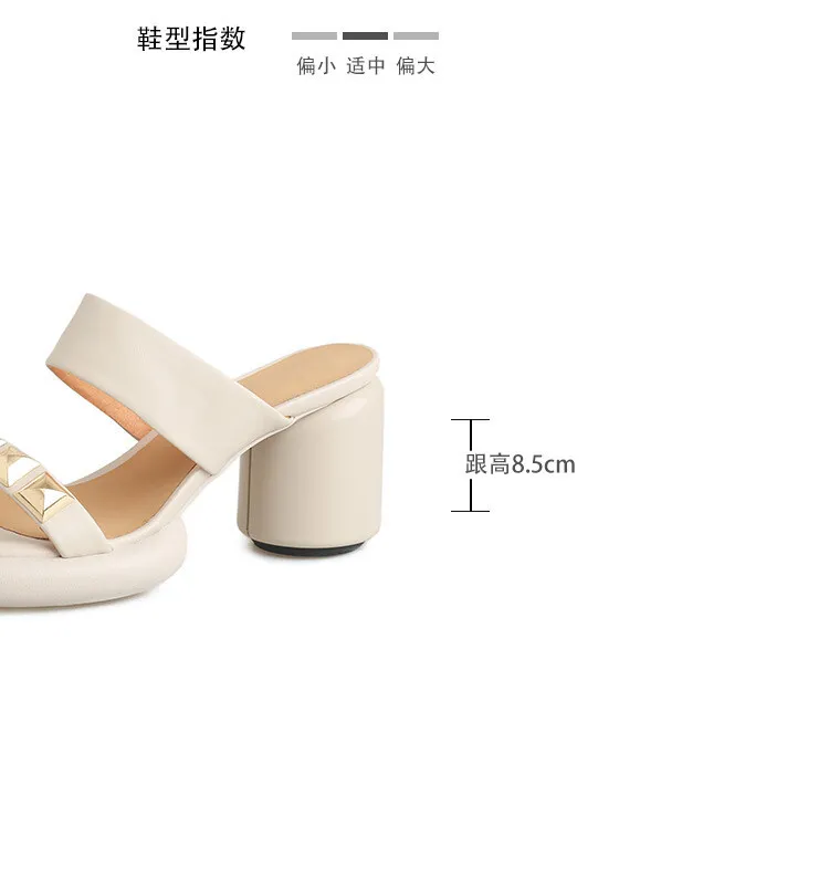 Summer round-toe high-heeled column-heel buckle comfortable sandals, fashionable studded slippers, waterproof platform women's shoes 3-3L
