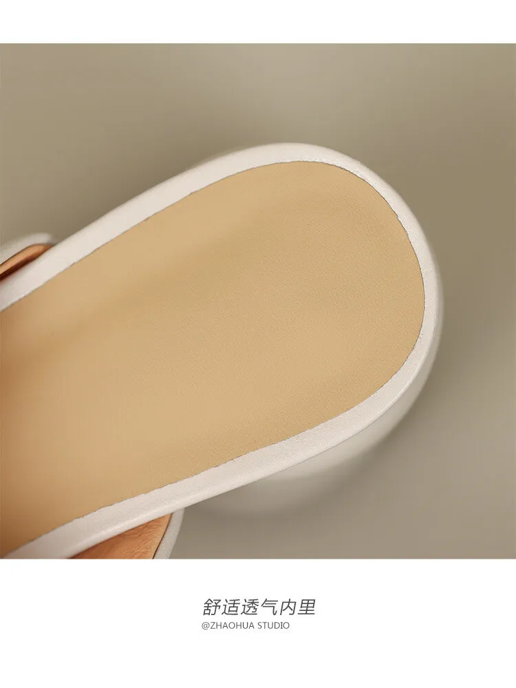 Summer round-toe high-heeled column-heel buckle comfortable sandals, fashionable studded slippers, waterproof platform women's shoes 3-3L