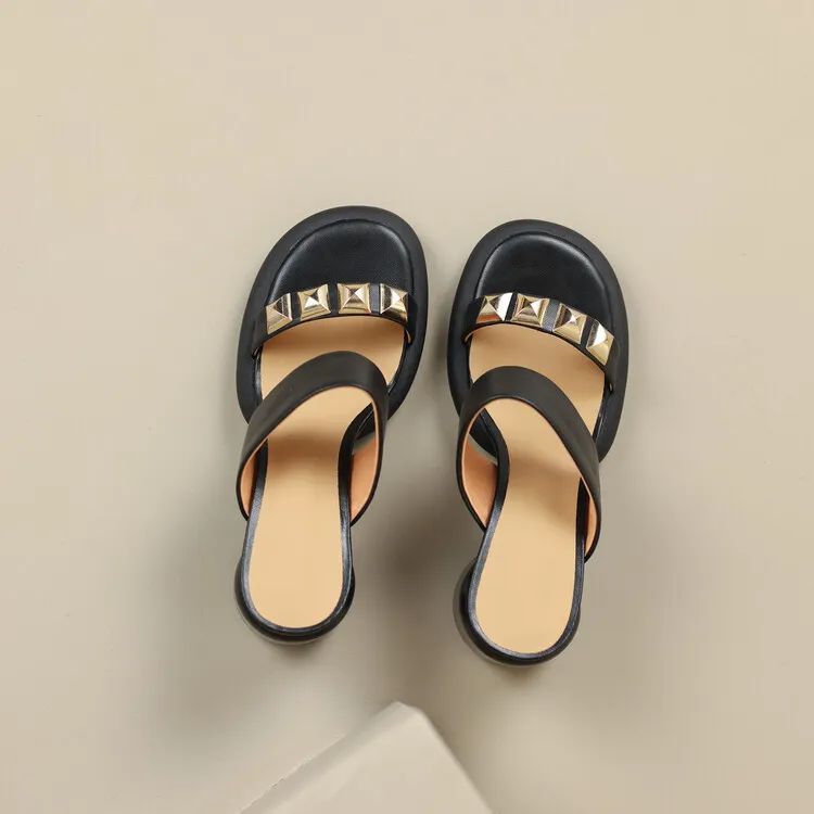 Summer round-toe high-heeled column-heel buckle comfortable sandals, fashionable studded slippers, waterproof platform women's shoes 3-3L