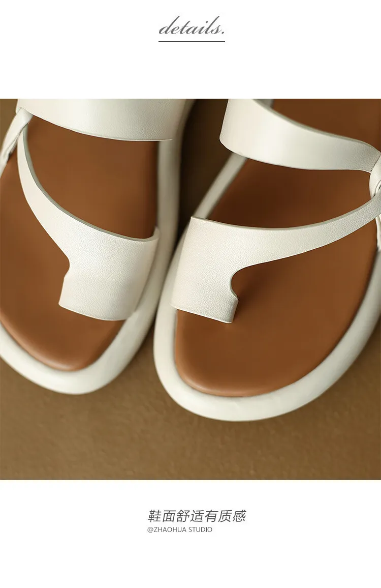 2023 Summer Slippers, Round Toe, Leather, Slip-on Toe, Casual and Comfortable Women's Shoes, Off-White/Yellow, 3-8a