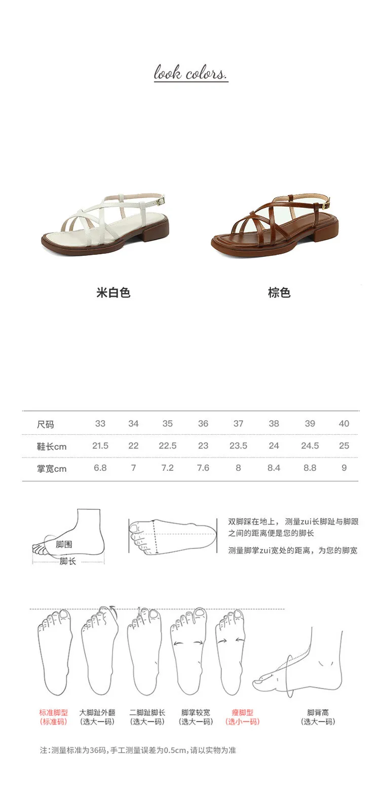 Summer chunky heeled square-toe soft-soled sandals, brown, white, and black cowhide fashion women's shoes, 3-8k