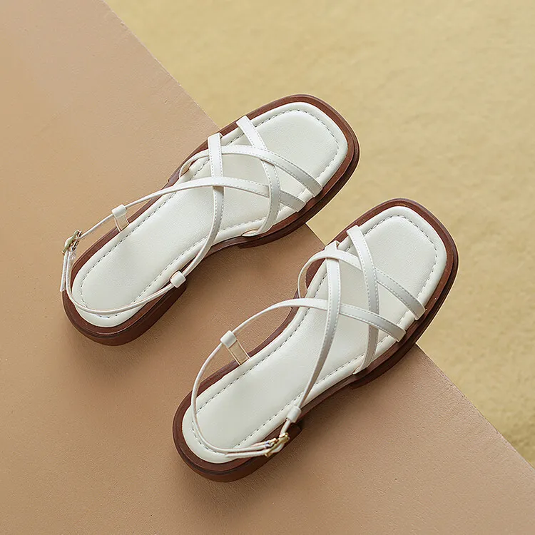 Summer chunky heeled square-toe soft-soled sandals, brown, white, and black cowhide fashion women's shoes, 3-8k