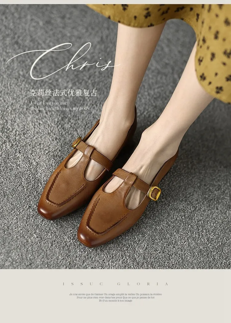 Fashionable spring and autumn chunky heeled high heels with square toe buckle slip-on shoes, sizes 34-42, comfortable women's shoes, 3-14f.