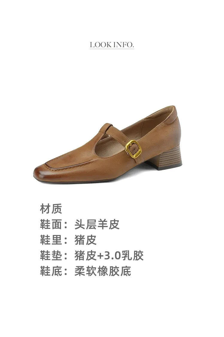 Fashionable spring and autumn chunky heeled high heels with square toe buckle slip-on shoes, sizes 34-42, comfortable women's shoes, 3-14f.