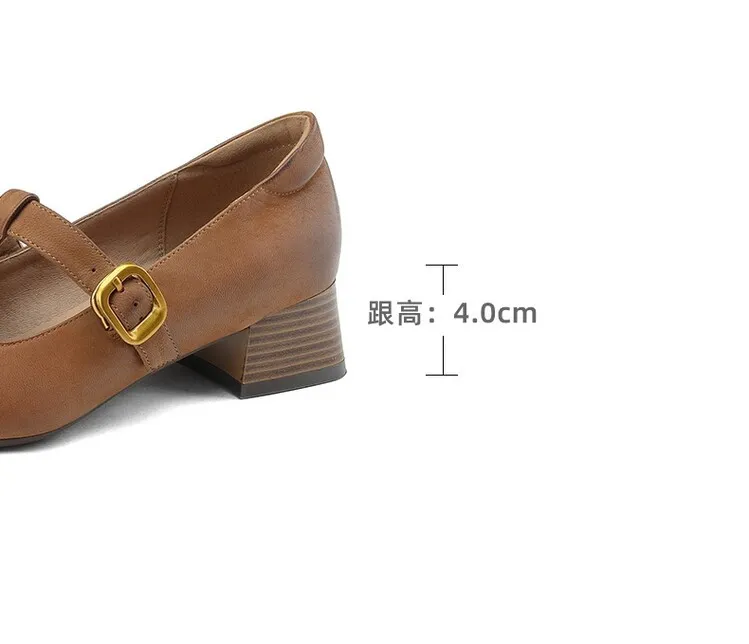 Fashionable spring and autumn chunky heeled high heels with square toe buckle slip-on shoes, sizes 34-42, comfortable women's shoes, 3-14f.