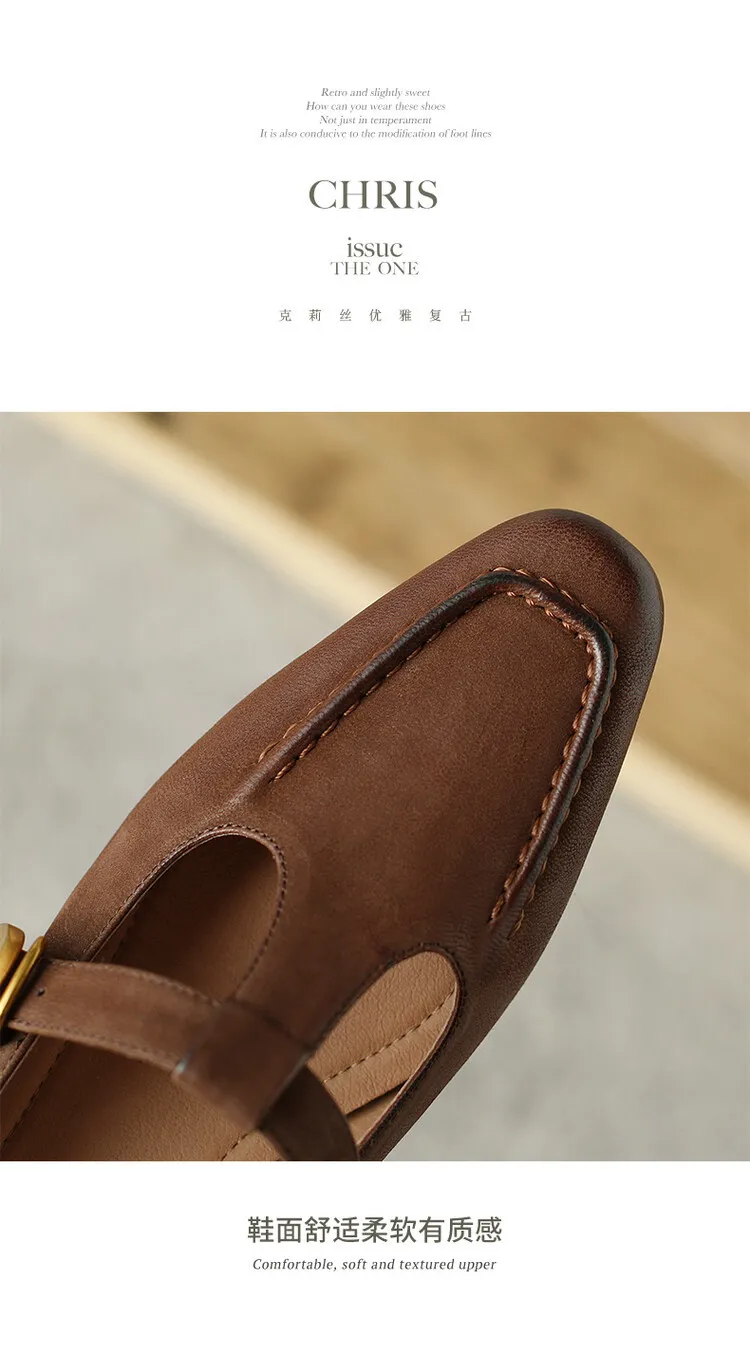 Fashionable spring and autumn chunky heeled high heels with square toe buckle slip-on shoes, sizes 34-42, comfortable women's shoes, 3-14f.