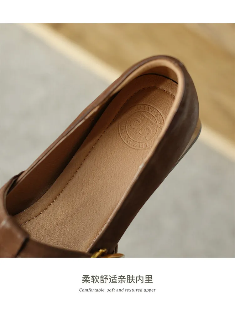 Fashionable spring and autumn chunky heeled high heels with square toe buckle slip-on shoes, sizes 34-42, comfortable women's shoes, 3-14f.