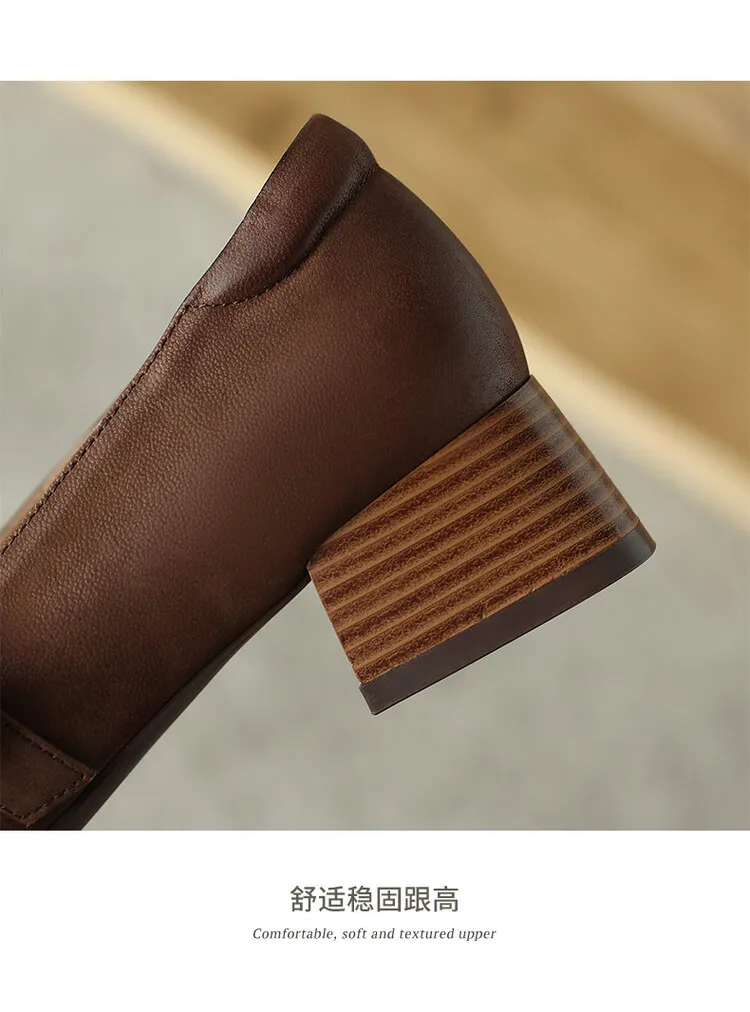 Fashionable spring and autumn chunky heeled high heels with square toe buckle slip-on shoes, sizes 34-42, comfortable women's shoes, 3-14f.