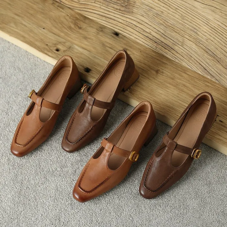 Fashionable spring and autumn chunky heeled high heels with square toe buckle slip-on shoes, sizes 34-42, comfortable women's shoes, 3-14f.