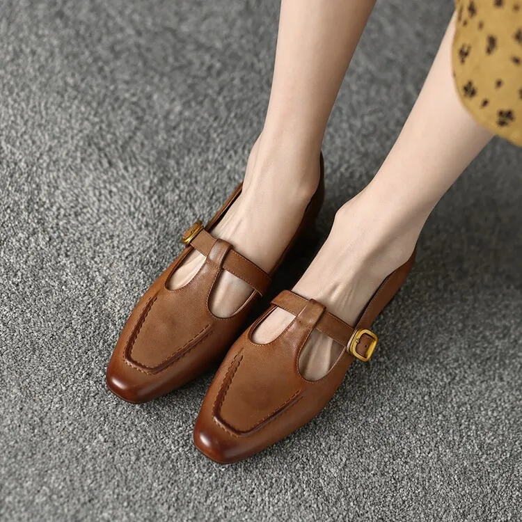 Fashionable spring and autumn chunky heeled high heels with square toe buckle slip-on shoes, sizes 34-42, comfortable women's shoes, 3-14f.