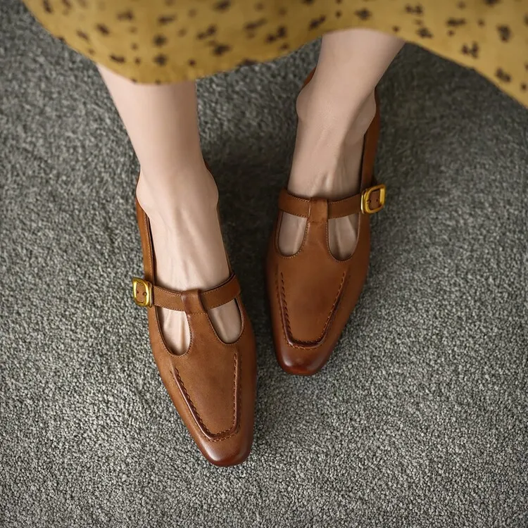 Fashionable spring and autumn chunky heeled high heels with square toe buckle slip-on shoes, sizes 34-42, comfortable women's shoes, 3-14f.