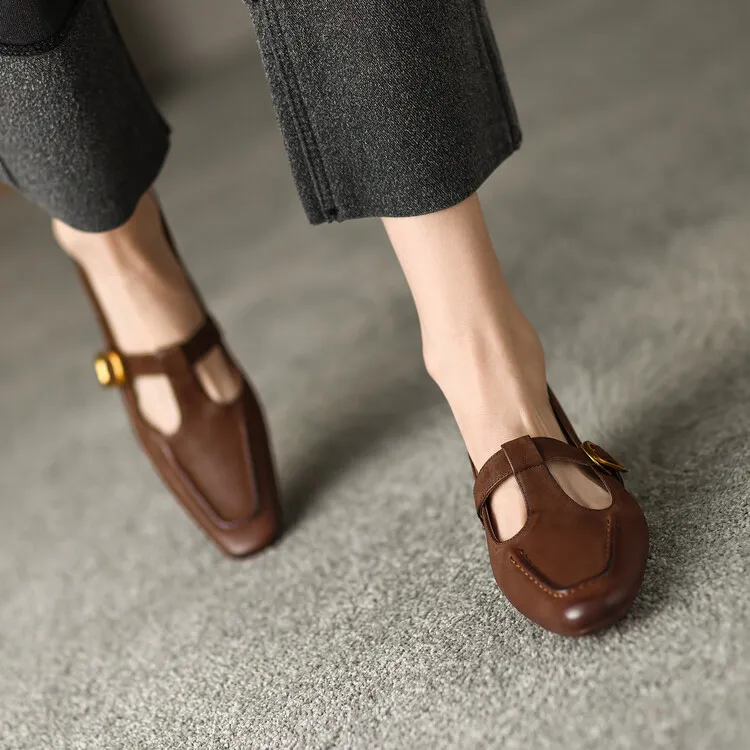 Fashionable spring and autumn chunky heeled high heels with square toe buckle slip-on shoes, sizes 34-42, comfortable women's shoes, 3-14f.