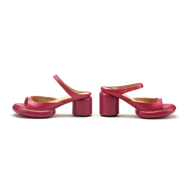 Summer chunky heeled high-heeled round-toe simple sandals, yellow and black cowhide, comfortable, can be worn as outerwear, slippers, 3-14r