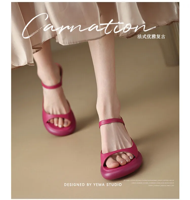 Summer chunky heeled high-heeled round-toe simple sandals, yellow and black cowhide, comfortable, can be worn as outerwear, slippers, 3-14r