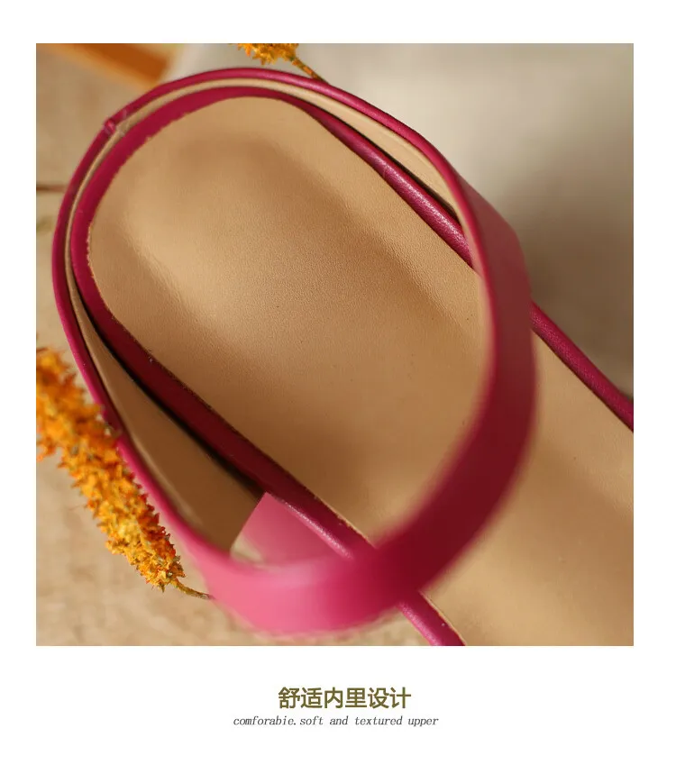 Summer chunky heeled high-heeled round-toe simple sandals, yellow and black cowhide, comfortable, can be worn as outerwear, slippers, 3-14r