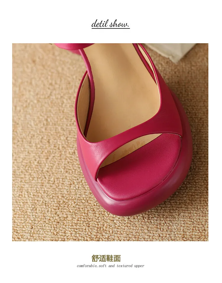 Summer chunky heeled high-heeled round-toe simple sandals, yellow and black cowhide, comfortable, can be worn as outerwear, slippers, 3-14r