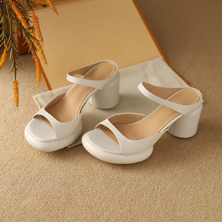 Summer chunky heeled high-heeled round-toe simple sandals, yellow and black cowhide, comfortable, can be worn as outerwear, slippers, 3-14r