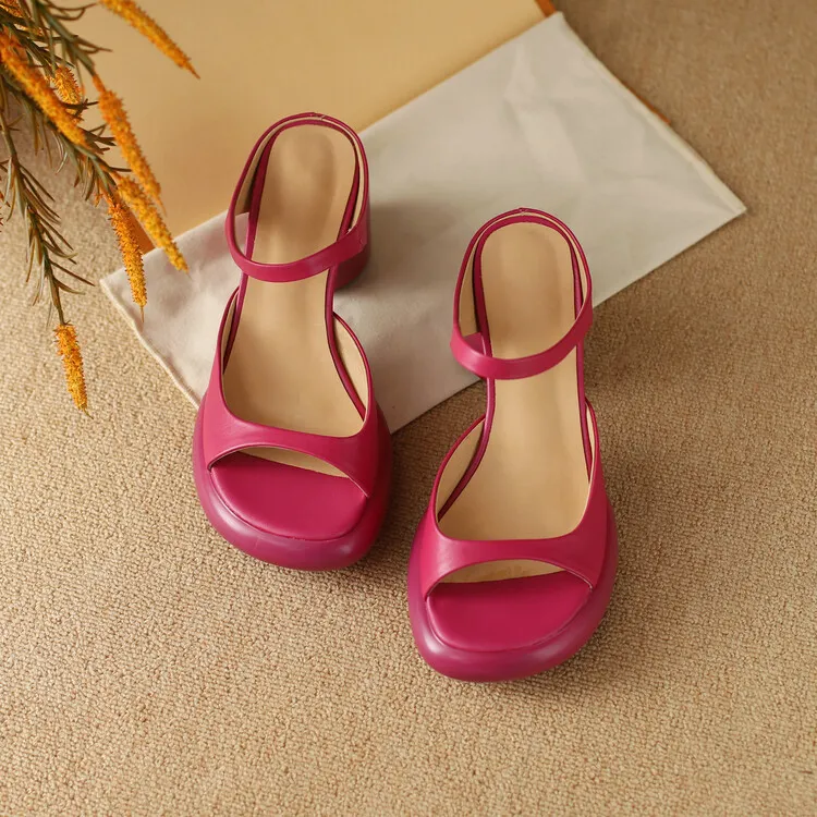 Summer chunky heeled high-heeled round-toe simple sandals, yellow and black cowhide, comfortable, can be worn as outerwear, slippers, 3-14r