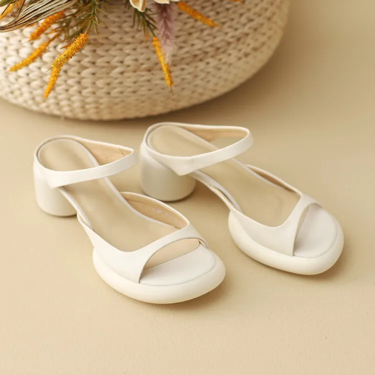 Summer chunky heeled high-heeled round-toe simple sandals, yellow and black cowhide, comfortable, can be worn as outerwear, slippers, 3-14r