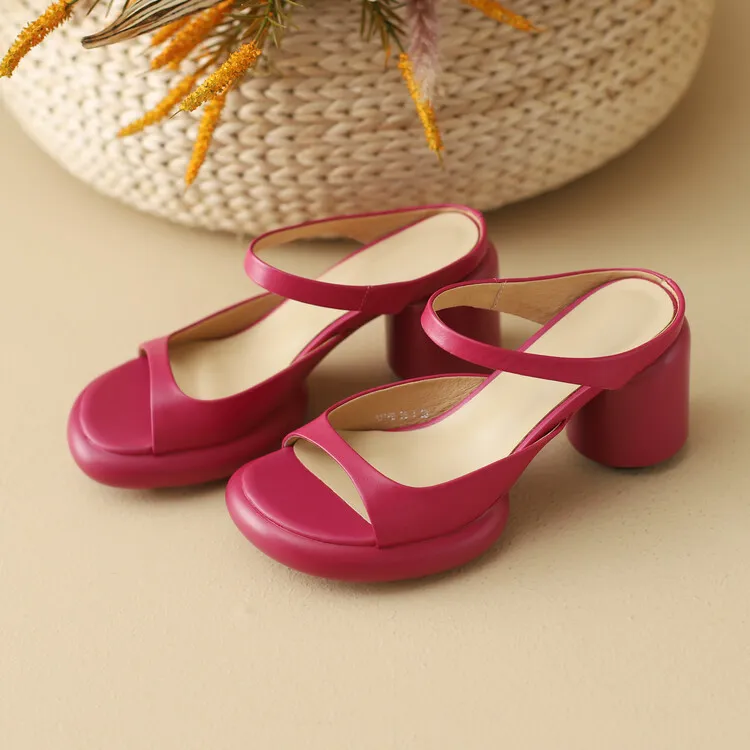Summer chunky heeled high-heeled round-toe simple sandals, yellow and black cowhide, comfortable, can be worn as outerwear, slippers, 3-14r