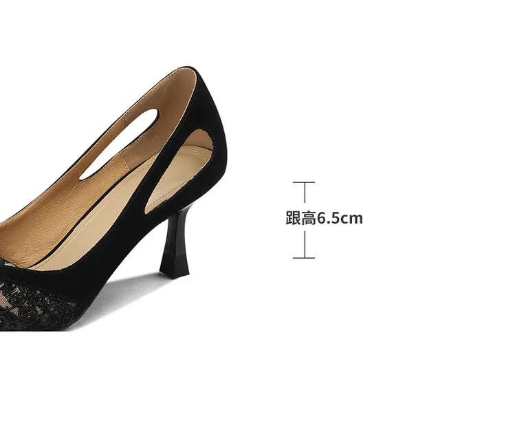 Fashionable summer stiletto pointed-toe V-neck closed-toe sandals, sizes 34-40, lace mesh fashion women's shoes, sizes 3-20c