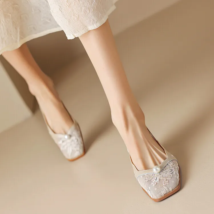 Fashionable summer mesh closed-toe sandals in black and apricot colors, best-selling square-toe chunky heel high heels for women, 3-19g