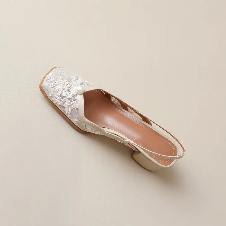 Fashionable summer mesh closed-toe sandals in black and apricot colors, best-selling square-toe chunky heel high heels for women, 3-19g