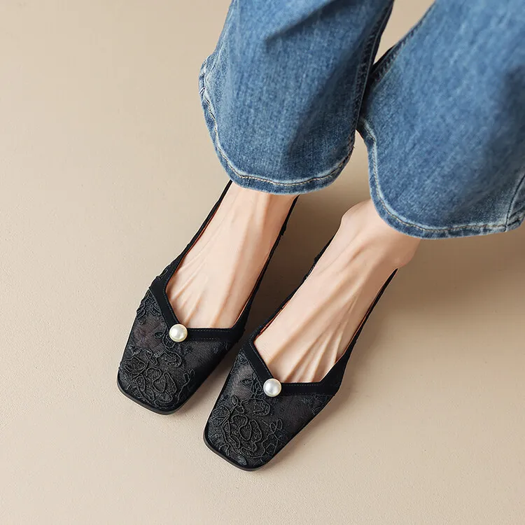 Fashionable summer mesh closed-toe sandals in black and apricot colors, best-selling square-toe chunky heel high heels for women, 3-19g