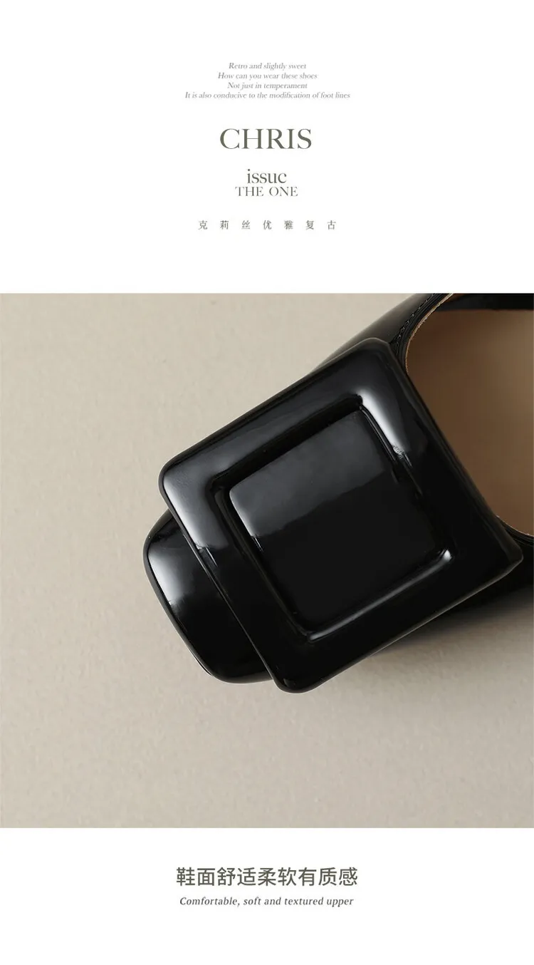 Silver, black, burgundy square buckle fashion shoes, low-cut rhinestone chunky heel, square toe, 3-22a