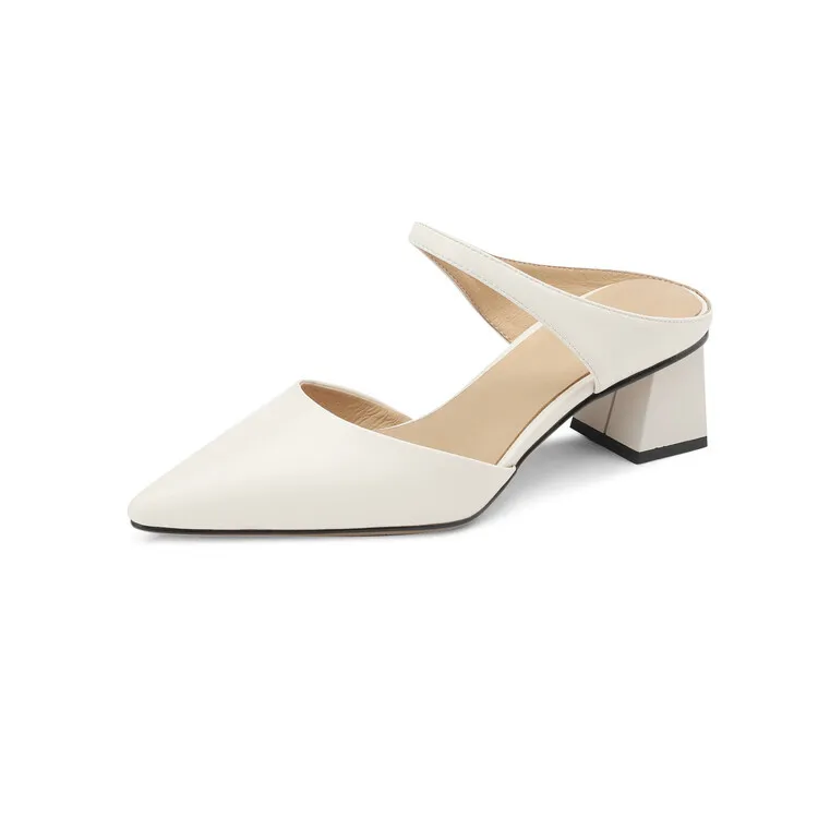 2023 Pointed-Toe Chunky Heel High-Heeled Leather Sandals, Beige/Burgundy, Fashionable, Can Be Worn Outerwear, Slippers, Sizes 3-25