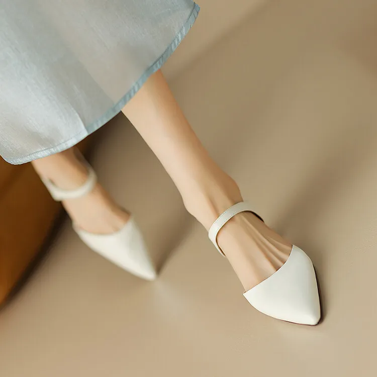 2023 Pointed-Toe Chunky Heel High-Heeled Leather Sandals, Beige/Burgundy, Fashionable, Can Be Worn Outerwear, Slippers, Sizes 3-25