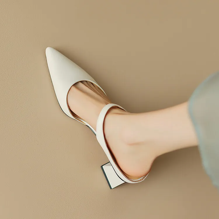 2023 Pointed-Toe Chunky Heel High-Heeled Leather Sandals, Beige/Burgundy, Fashionable, Can Be Worn Outerwear, Slippers, Sizes 3-25