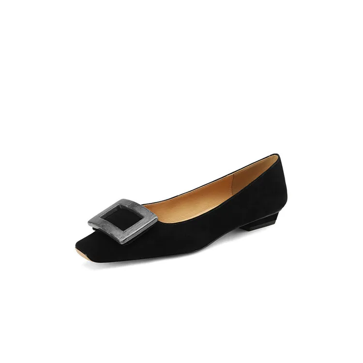 2023 Spring/Summer Square Buckle Low Heel Square Toe Slip-on Korean Style Sweet Women's Shoes 3-29s