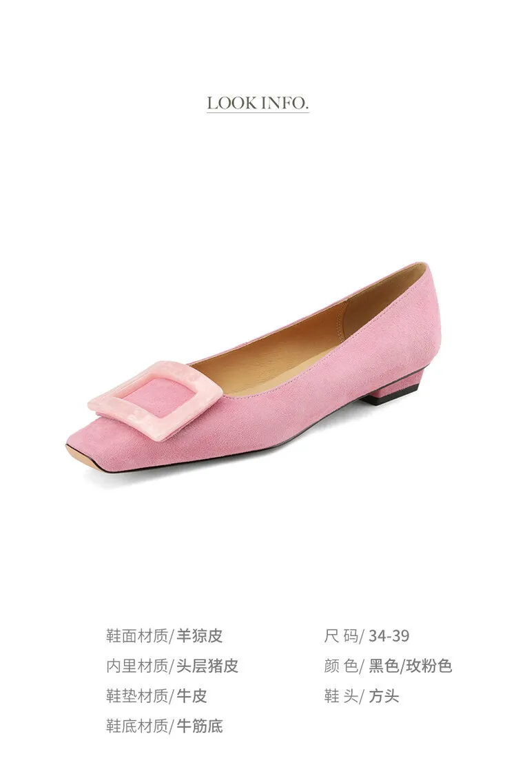 2023 Spring/Summer Square Buckle Low Heel Square Toe Slip-on Korean Style Sweet Women's Shoes 3-29s