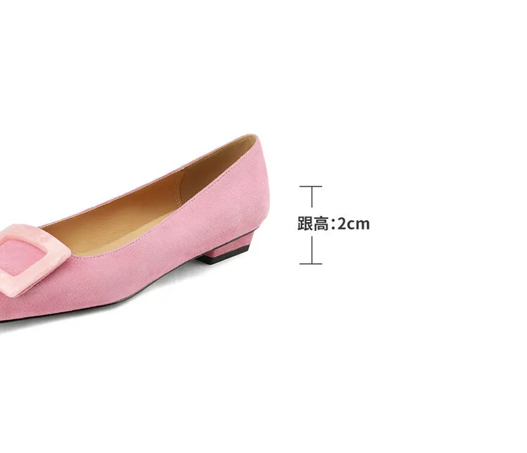 2023 Spring/Summer Square Buckle Low Heel Square Toe Slip-on Korean Style Sweet Women's Shoes 3-29s