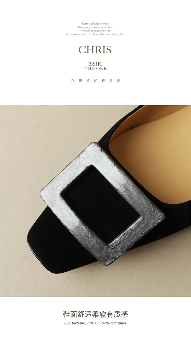 2023 Spring/Summer Square Buckle Low Heel Square Toe Slip-on Korean Style Sweet Women's Shoes 3-29s