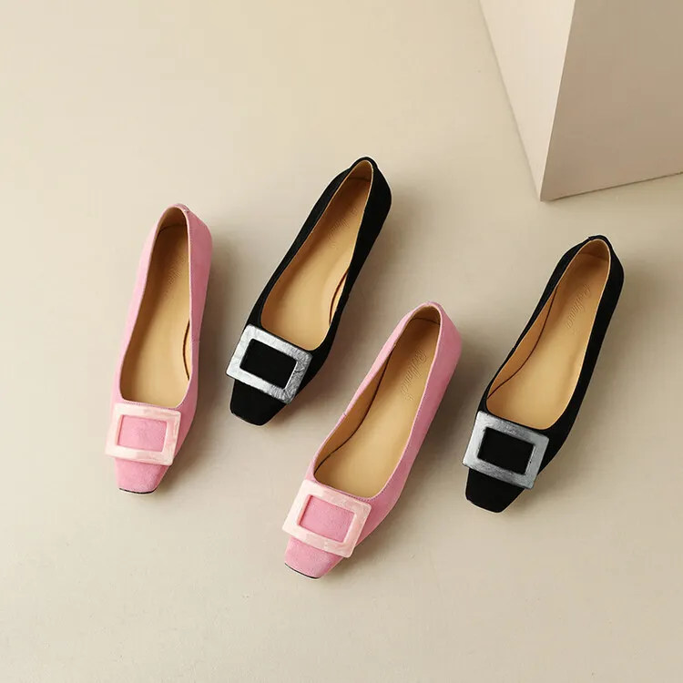 2023 Spring/Summer Square Buckle Low Heel Square Toe Slip-on Korean Style Sweet Women's Shoes 3-29s