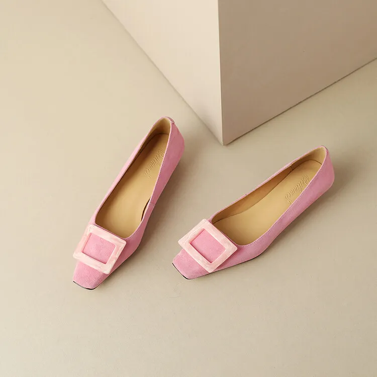 2023 Spring/Summer Square Buckle Low Heel Square Toe Slip-on Korean Style Sweet Women's Shoes 3-29s