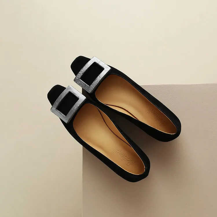 2023 Spring/Summer Square Buckle Low Heel Square Toe Slip-on Korean Style Sweet Women's Shoes 3-29s