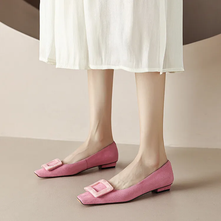 2023 Spring/Summer Square Buckle Low Heel Square Toe Slip-on Korean Style Sweet Women's Shoes 3-29s