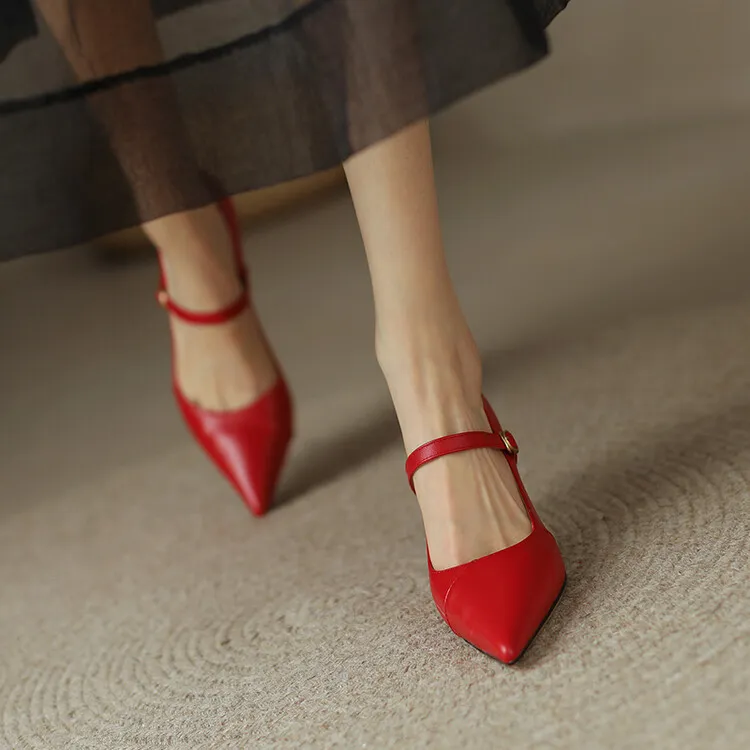 Spring and Autumn Stiletto High-Heeled Pointed Toe Color Block Korean Style Single Shoes French One-Strap Strap Low Mouth Women's Shoes 4-6p