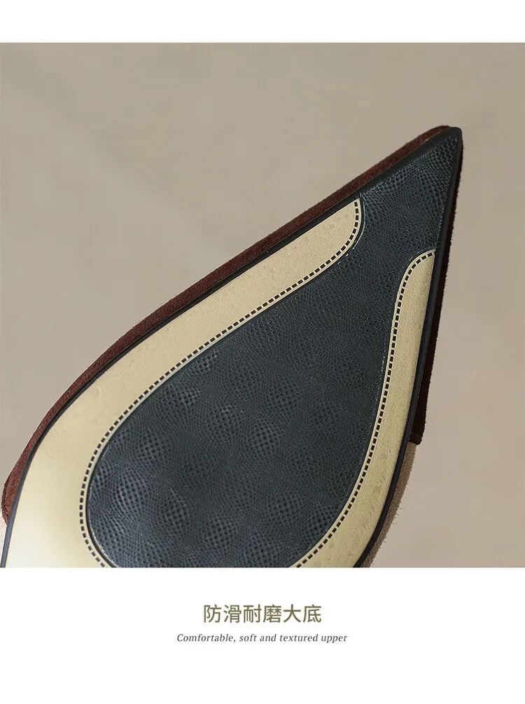Spring and Autumn Stiletto High-Heeled Pointed Toe Color Block Korean Style Single Shoes French One-Strap Strap Low Mouth Women's Shoes 4-6p