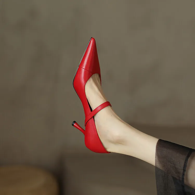 Spring and Autumn Stiletto High-Heeled Pointed Toe Color Block Korean Style Single Shoes French One-Strap Strap Low Mouth Women's Shoes 4-6p