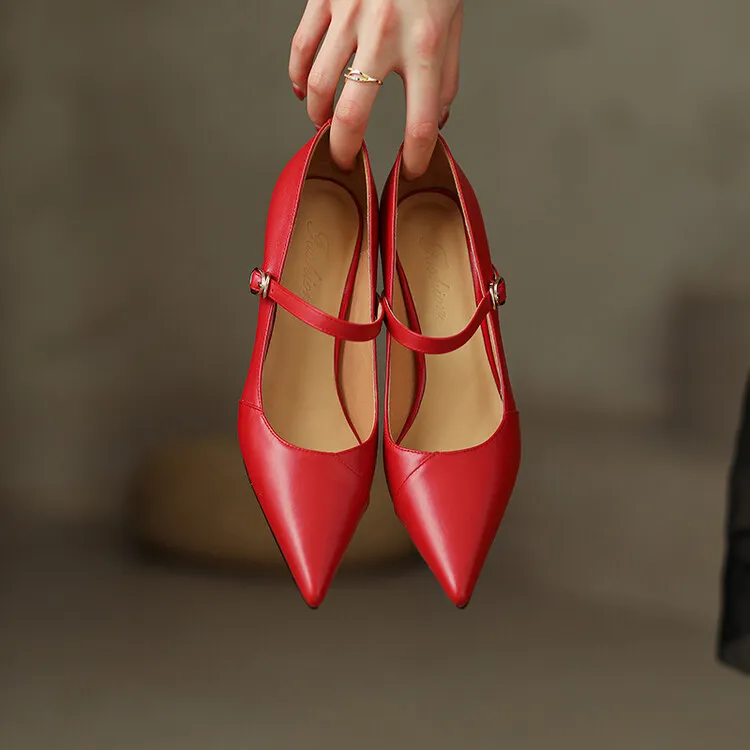Spring and Autumn Stiletto High-Heeled Pointed Toe Color Block Korean Style Single Shoes French One-Strap Strap Low Mouth Women's Shoes 4-6p