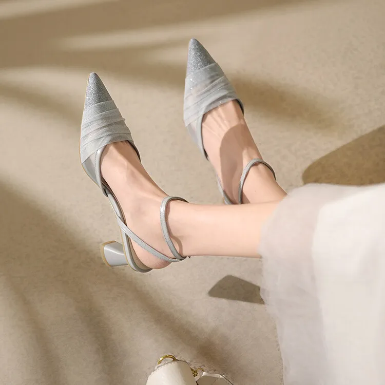2023 Spring/Summer Fairy-Style Mesh Closed-Toe Sandals with Pointed Toe and Straps, Perfect for Pairing with Skirts and Heels (4-10o)