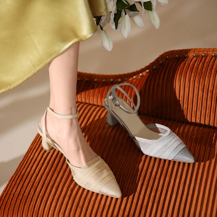 2023 Spring/Summer Fairy-Style Mesh Closed-Toe Sandals with Pointed Toe and Straps, Perfect for Pairing with Skirts and Heels (4-10o)