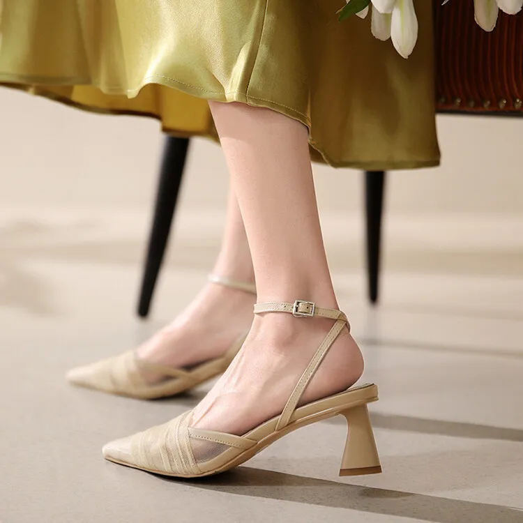 2023 Spring/Summer Fairy-Style Mesh Closed-Toe Sandals with Pointed Toe and Straps, Perfect for Pairing with Skirts and Heels (4-10o)
