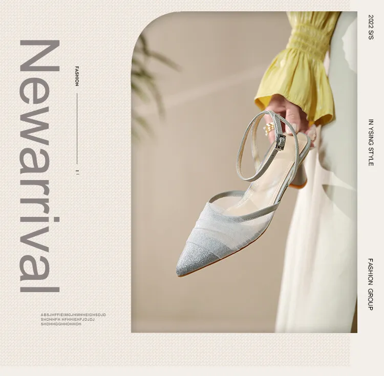 2023 Spring/Summer Fairy-Style Mesh Closed-Toe Sandals with Pointed Toe and Straps, Perfect for Pairing with Skirts and Heels (4-10o)