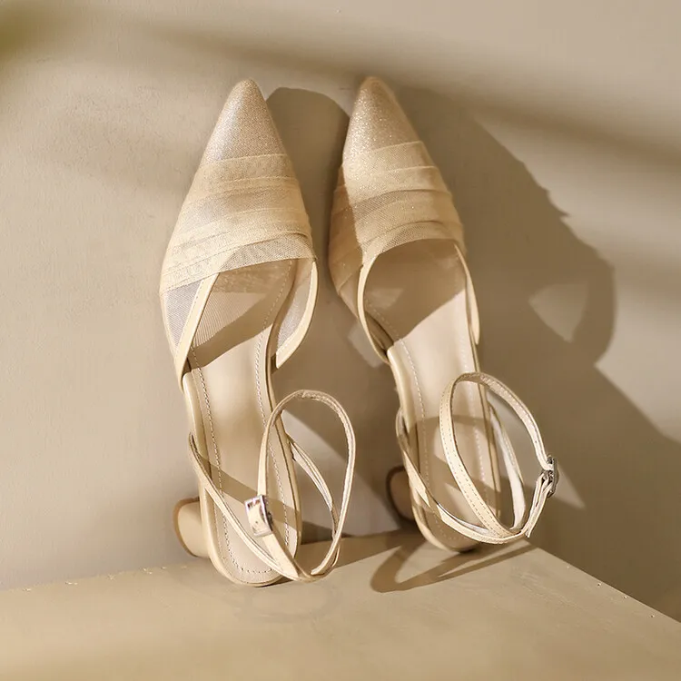 2023 Spring/Summer Fairy-Style Mesh Closed-Toe Sandals with Pointed Toe and Straps, Perfect for Pairing with Skirts and Heels (4-10o)
