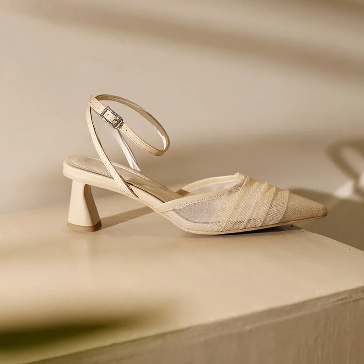 2023 Spring/Summer Fairy-Style Mesh Closed-Toe Sandals with Pointed Toe and Straps, Perfect for Pairing with Skirts and Heels (4-10o)